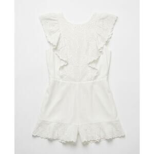 NWT Express White Eyelet Lace Ruffle Mini Dress Romper Size M